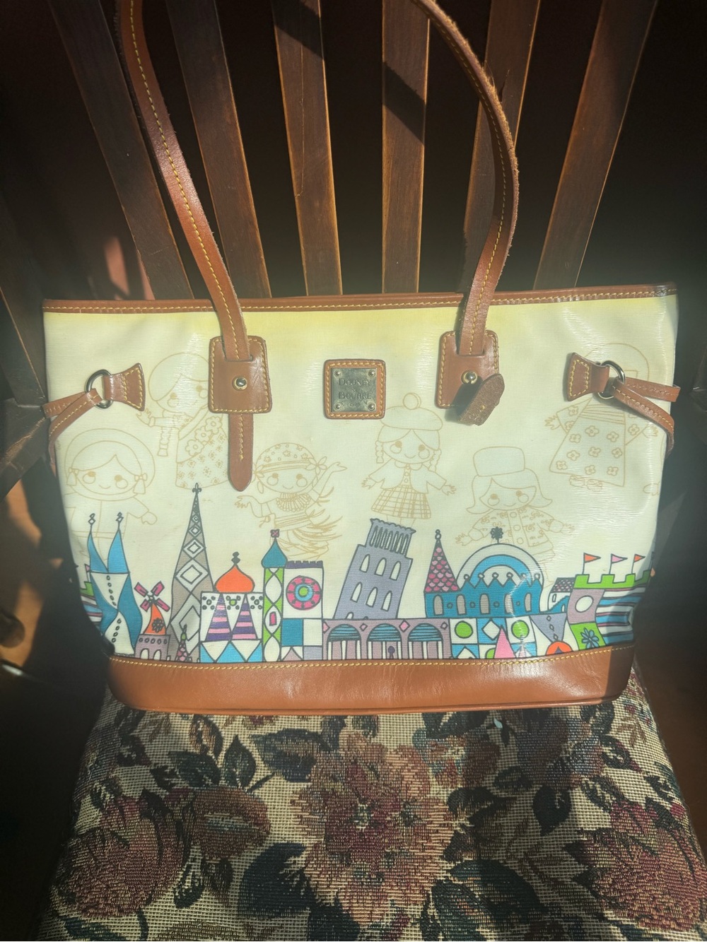 Dooney & Bourke Small World Ivory Multicolor Illustrated Tote